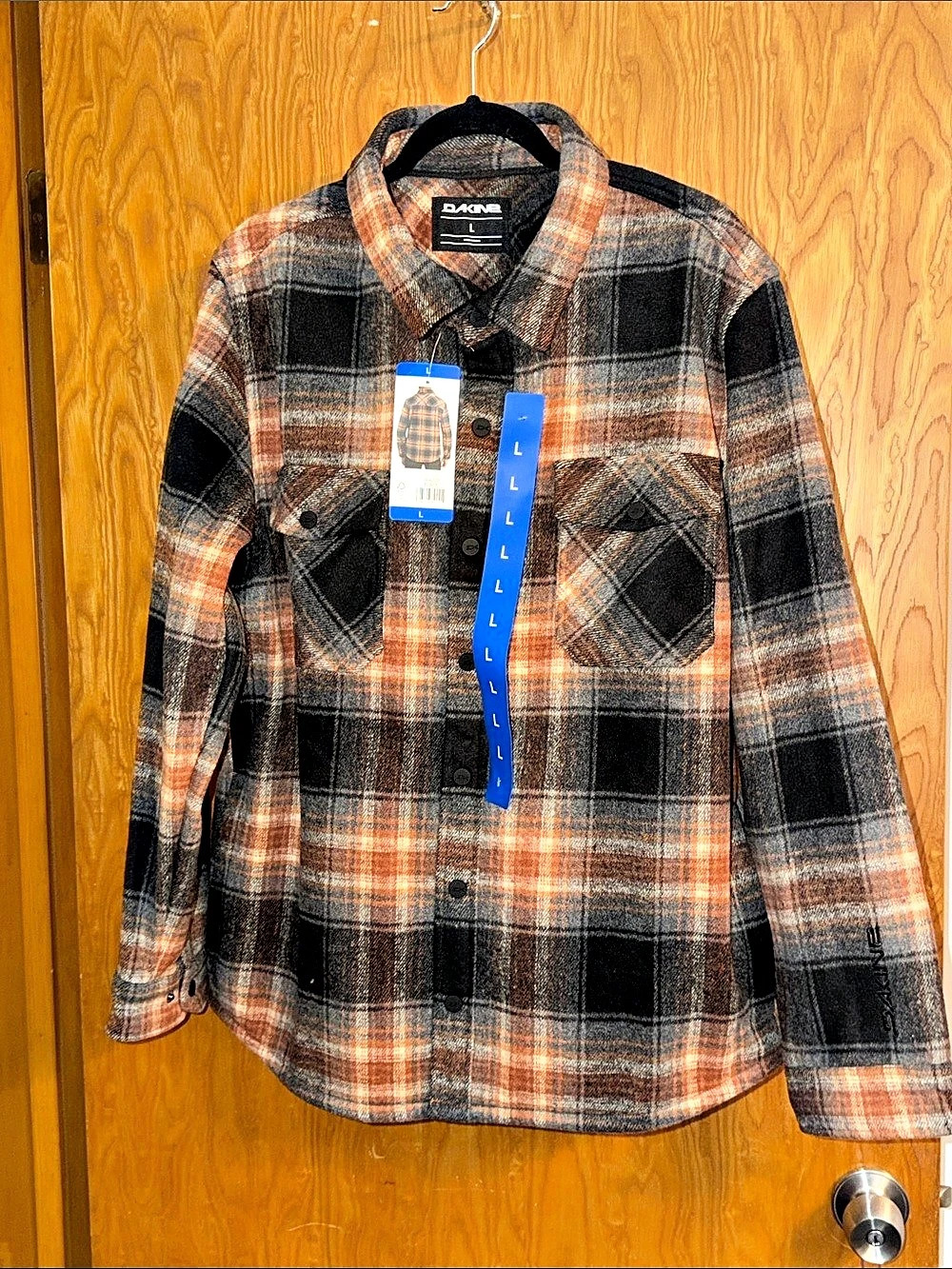 Dakine Men's Fleece Lined Shirt Jacket Plaid Black & Orange Large